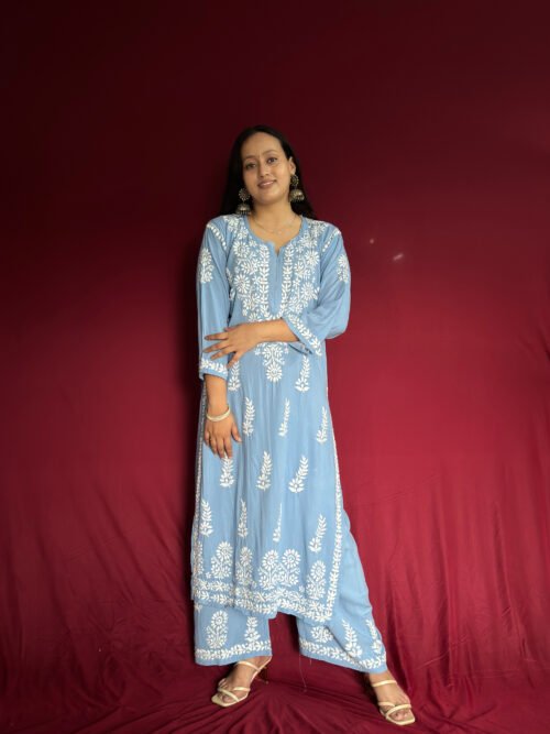 Sky Blue Modal Fabric co-ord set ghaspatti Work