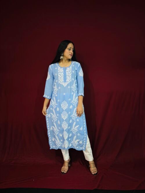 Sky Blue Modal Fabric 3D work pattern Kurti