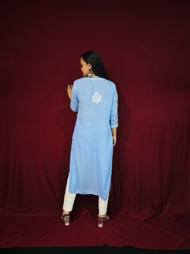 Sky Blue Modal Fabric 3D work pattern Kurti - Image 4