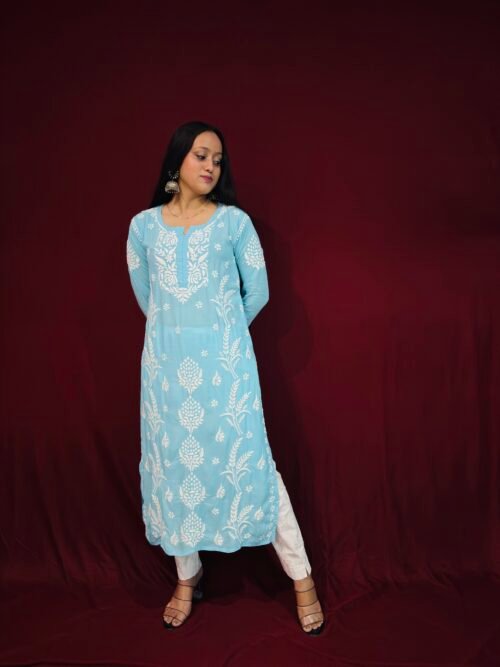 Light Blue Modal Fabric 3D work pattern Kurti