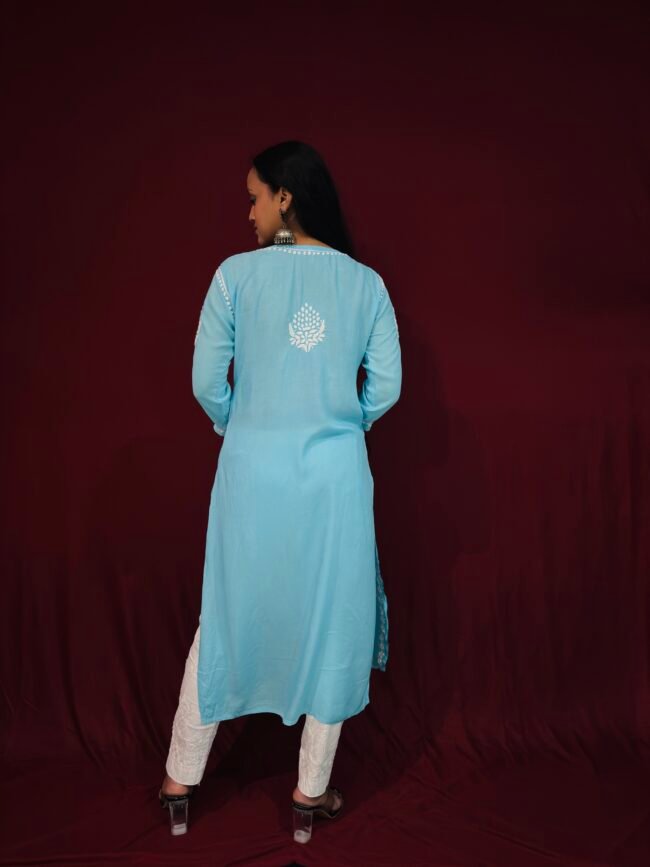 Light Blue Modal Fabric 3D work pattern Kurti - Image 4