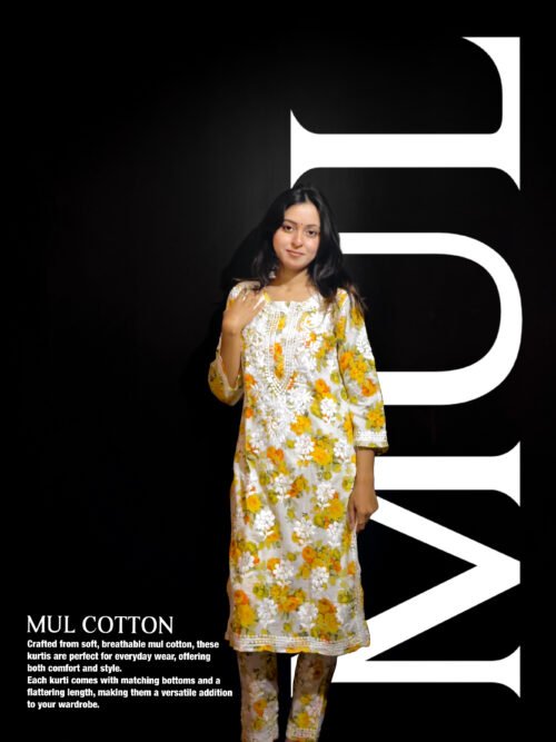 Beautiful Yellow Mul-Mul fabric 3d work design