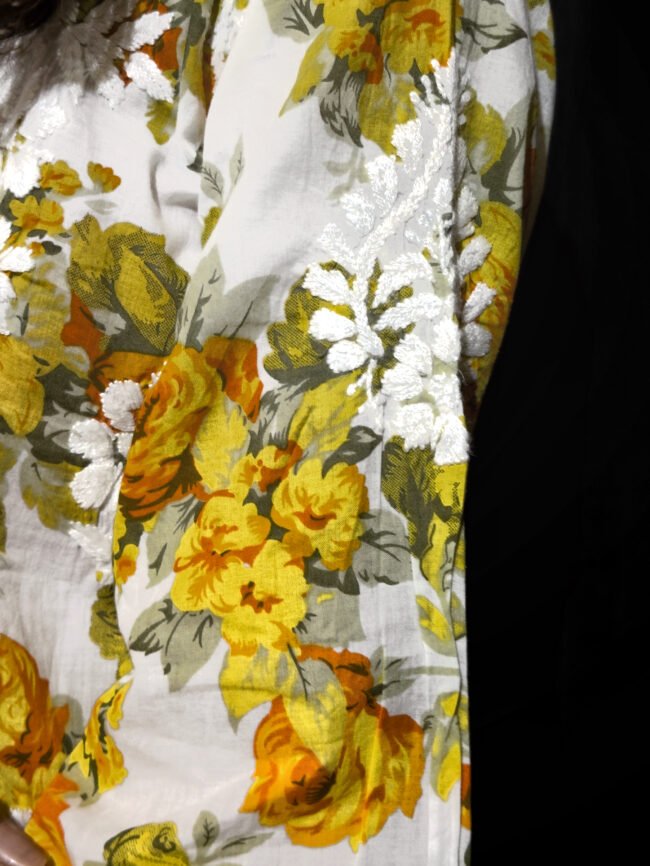 Beautiful Yellow Mul-Mul fabric 3d work design - Image 3
