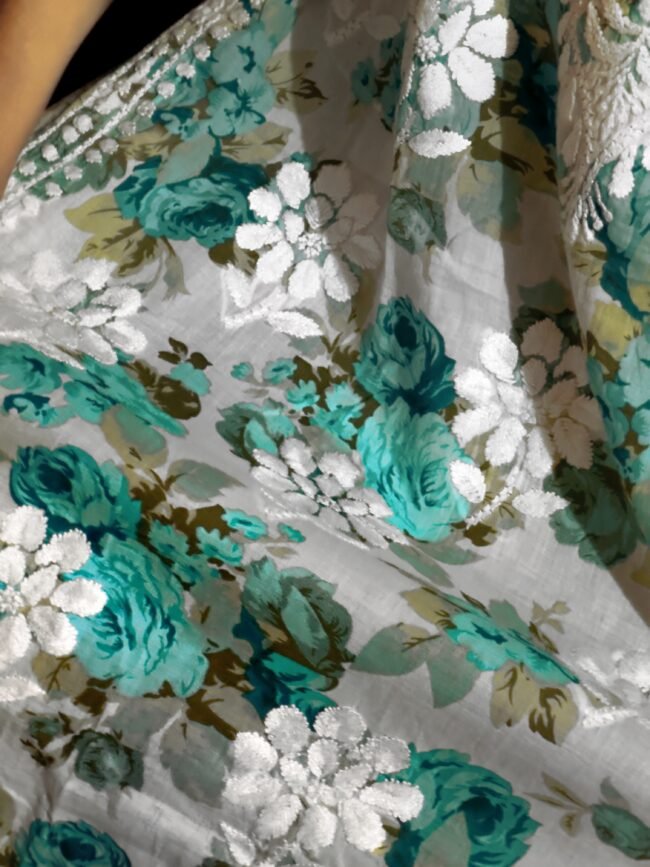 Beautiful Green Mul-Mul fabric 3d work design - Image 3