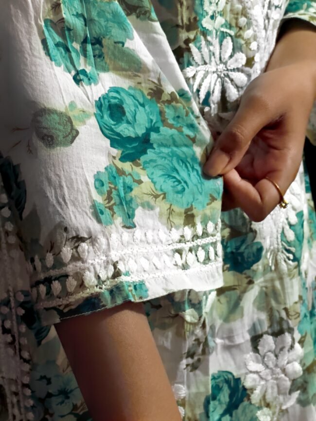 Beautiful Green Mul-Mul fabric 3d work design - Image 2