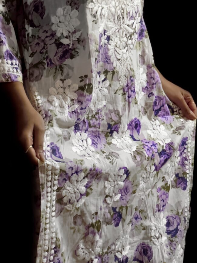 Beautiful Purple Mul-Mul fabric 3d work design - Image 4