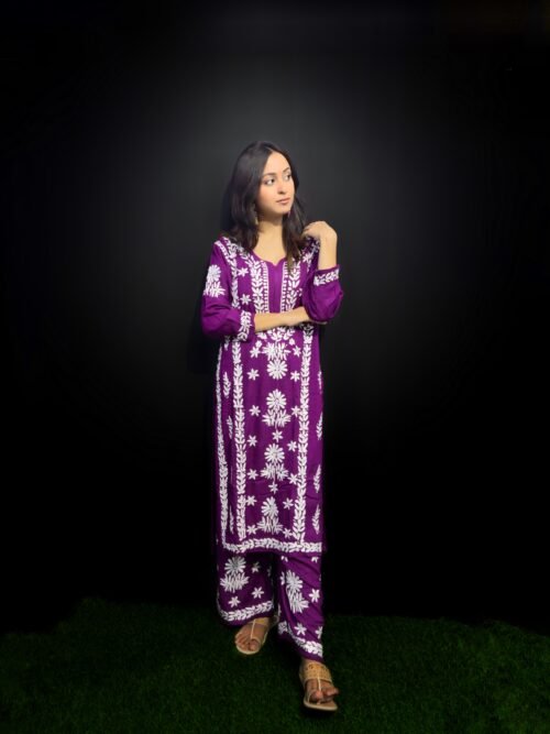 Beautiful Purple Modal Fabric 3D Work Design
