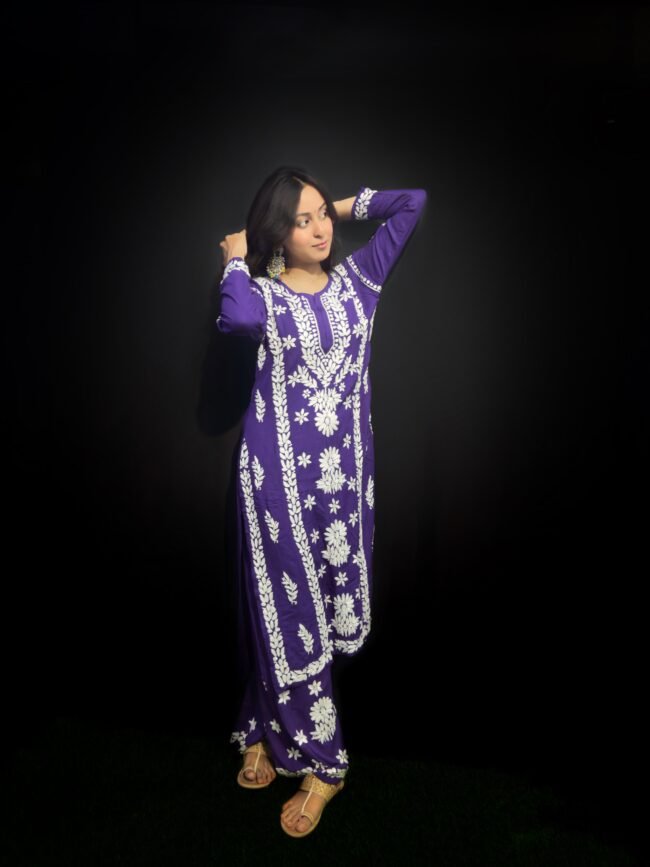 Dark Lavender Modal Fabric 3d work design
