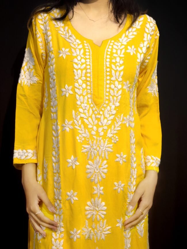 Yellow modal fabric 3d work design - Image 2