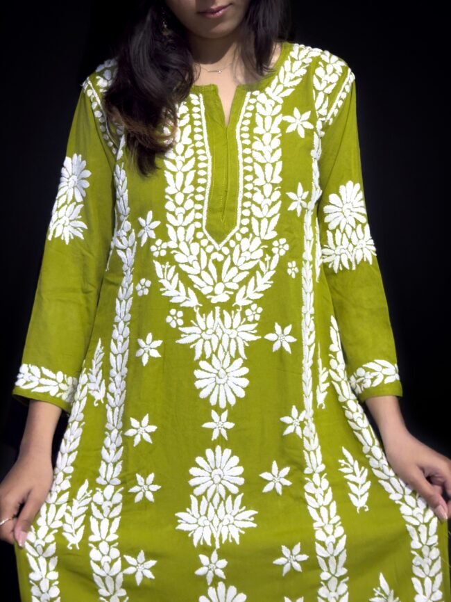 Green Modal Fabric 3D Work Design - Image 2
