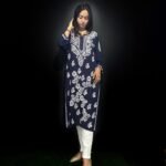 Beautiful Navy Blue RAYON Fabric 3D Work Design