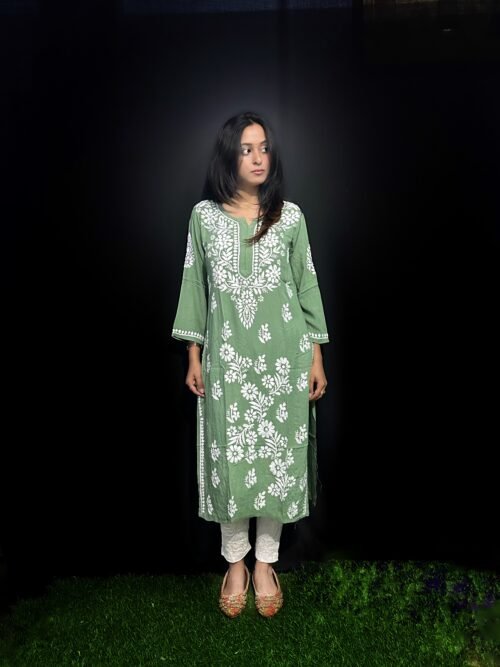 Beautiful Green RAYON Fabric 3D Work Design