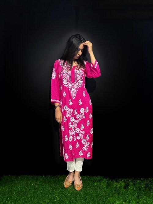 Beautiful Magenta RAYON Fabric 3D Work Design