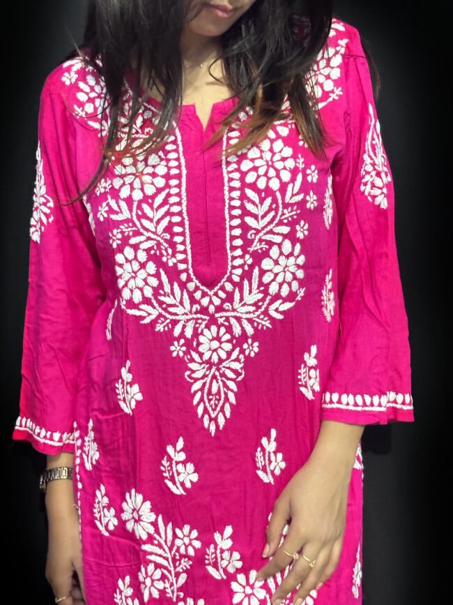 Beautiful Magenta RAYON Fabric 3D Work Design - Image 2