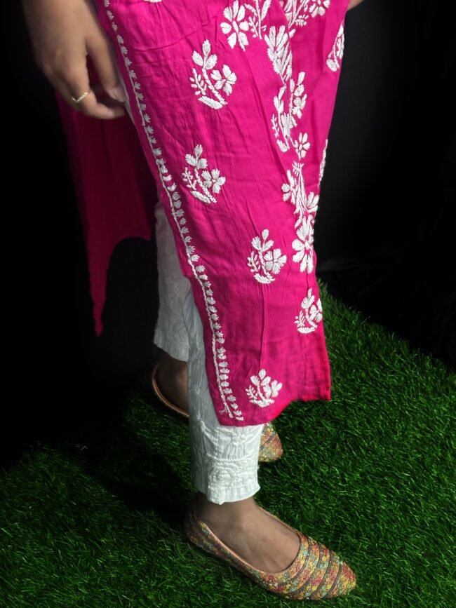 Beautiful Magenta RAYON Fabric 3D Work Design - Image 3