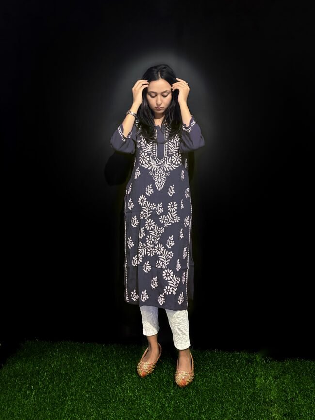 Beautiful Grey RAYON Fabric 3D Work Design