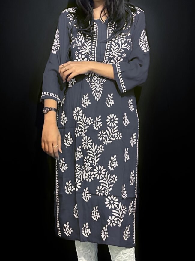 Beautiful Grey RAYON Fabric 3D Work Design - Image 2