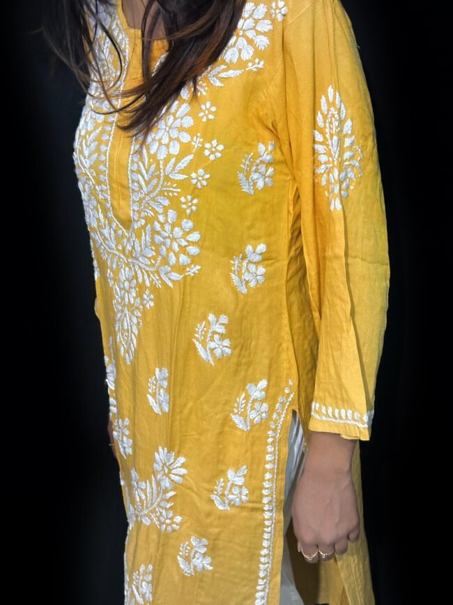 Rayon Fabric Beige Color Kurti Ghaspatti Work - Image 2