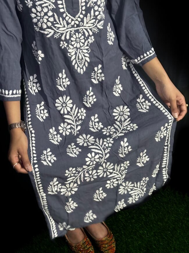 Beautiful Grey RAYON Fabric 3D Work Design - Image 3